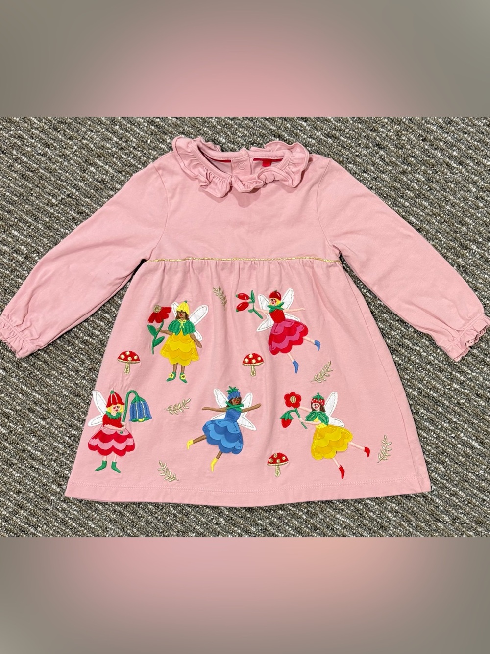 Baby Boden Pink Fairy Applique Long Sleeve Dress